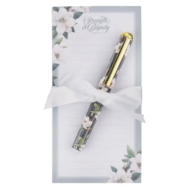 Strength and Dignity Blush Magnolia Magnetic Notepad and Pen Set - Proverbs 31:25