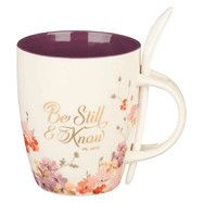 Be Still &amp; Know Purple Ceramic Coffee Mug With Spoon MUG850