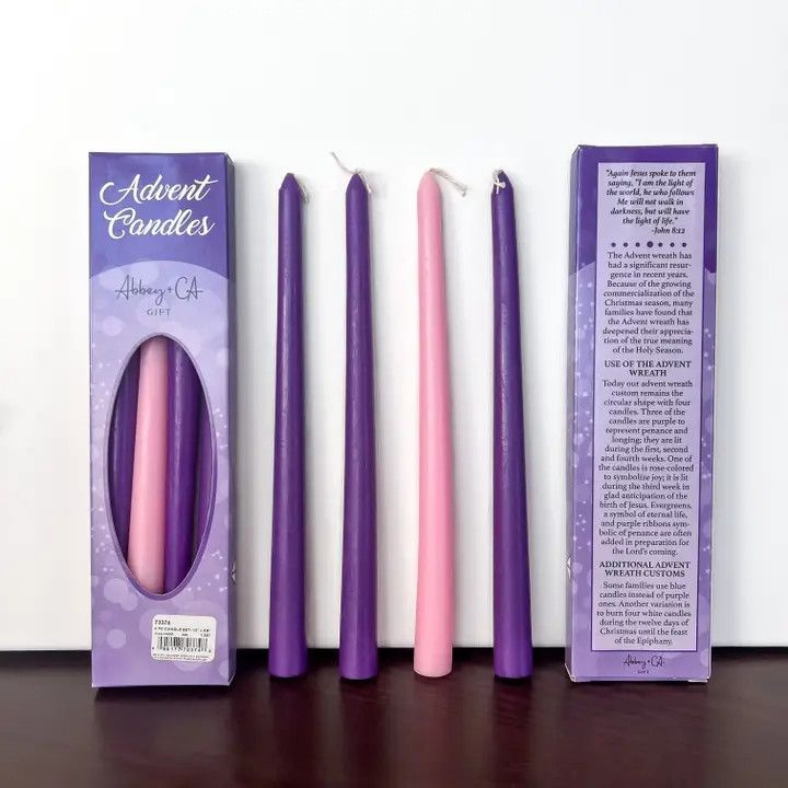 Set of 4 Taper Advent Candles- 10&quot; x 3/4&quot; 3 PURPLE &amp; 1 PINK