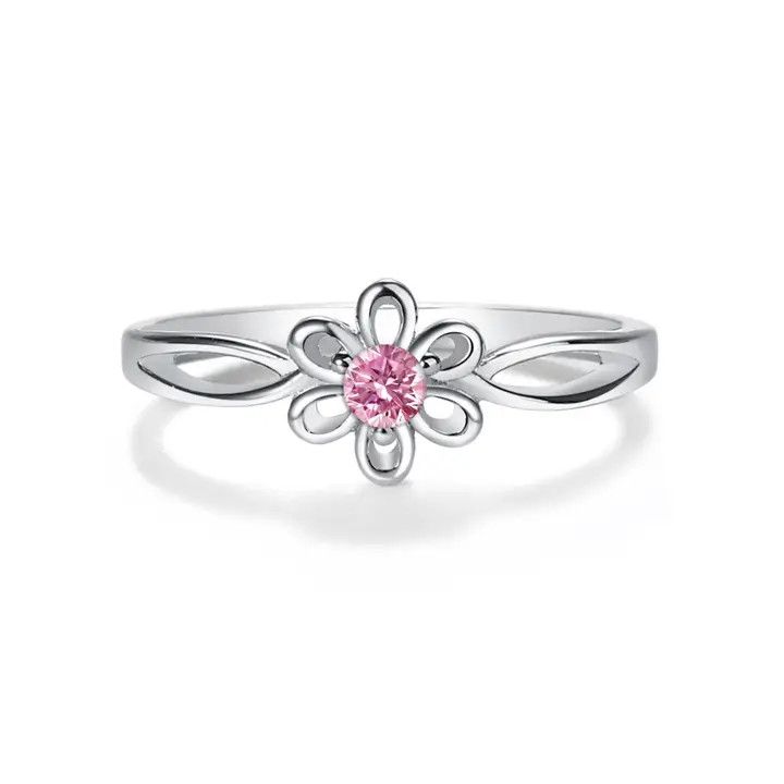 Sterling Silver Daisy Birthstone Ring - October - Size 3