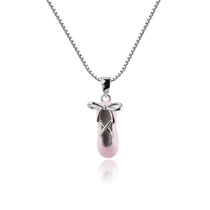 Girls Silver Pink Ballet Slipper Dance Nutcracker Necklace-16-18&quot;