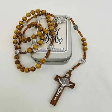 Mary Wooden Rosary in Tin Box