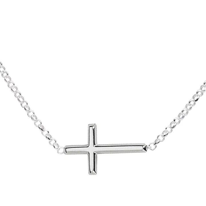 BCN - Horizontal Cross 14&quot; Sterling Silver Girls