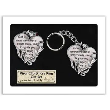 May He Guide You Heart Visor Clip &amp; Key Ring Set