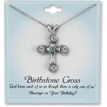 Birthstone Cross Crystal Necklaces  March