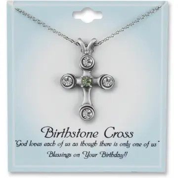 Birthstone Cross Crystal Necklaces  August