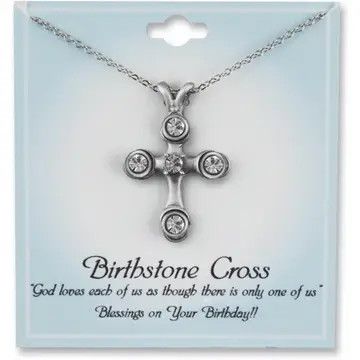 Birthstone Cross Crystal Necklaces  April