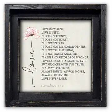 Framed Canvas Love Corinthians Pink Flower Black Finish