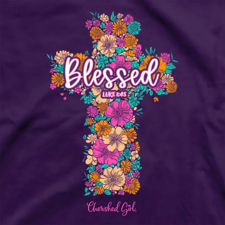 Cherished Girl Adult T - Floral Cross  LG