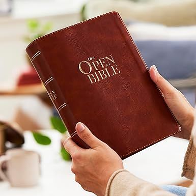 The Open Bible: Read and Discover the Bible for Yourself (NKJV Brown Leathersoft, Red Letter, Comfort Print)