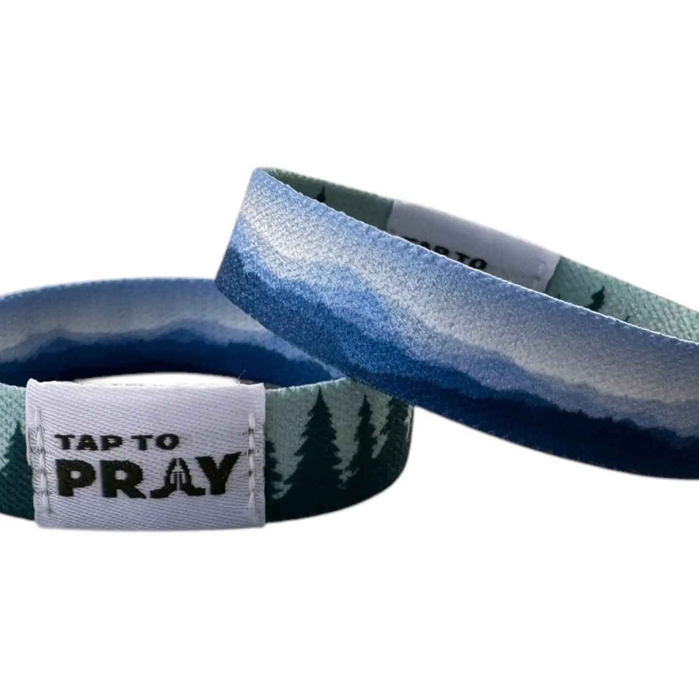Tap to Pray wristband - blue mountains &amp; green forests - Medium