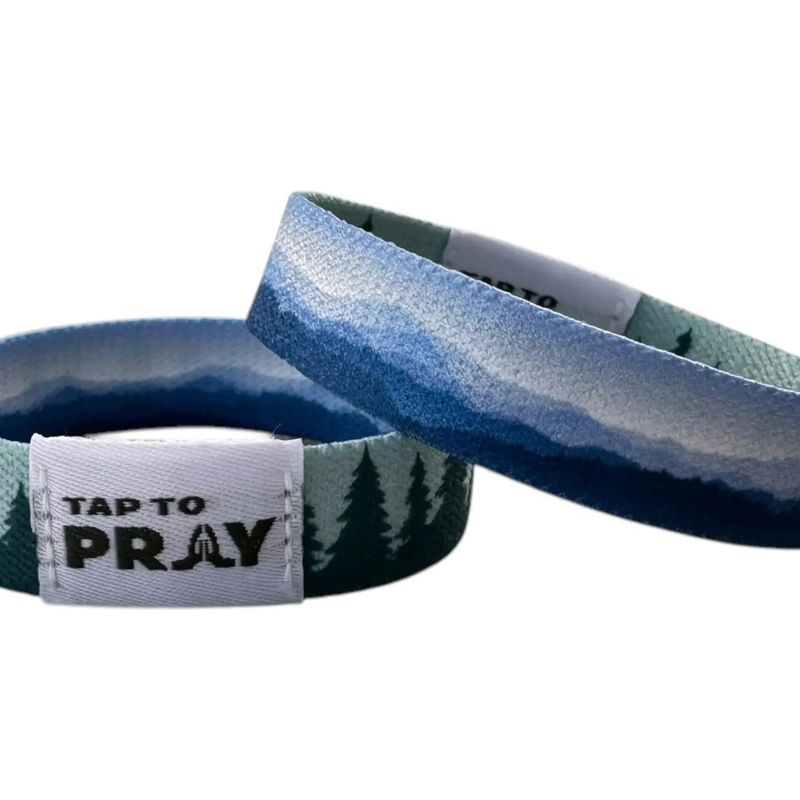 Tap to Pray wristband - blue mountains &amp; green forests - Medium