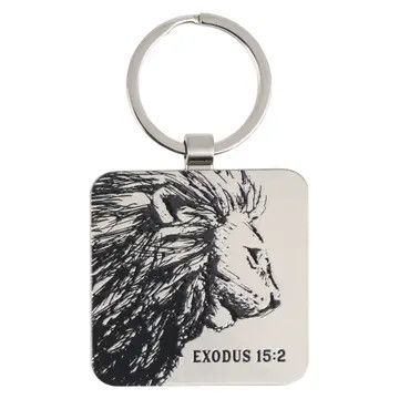 Strength and Defense Lion Silver Metal Keychain - Exodus 15:2