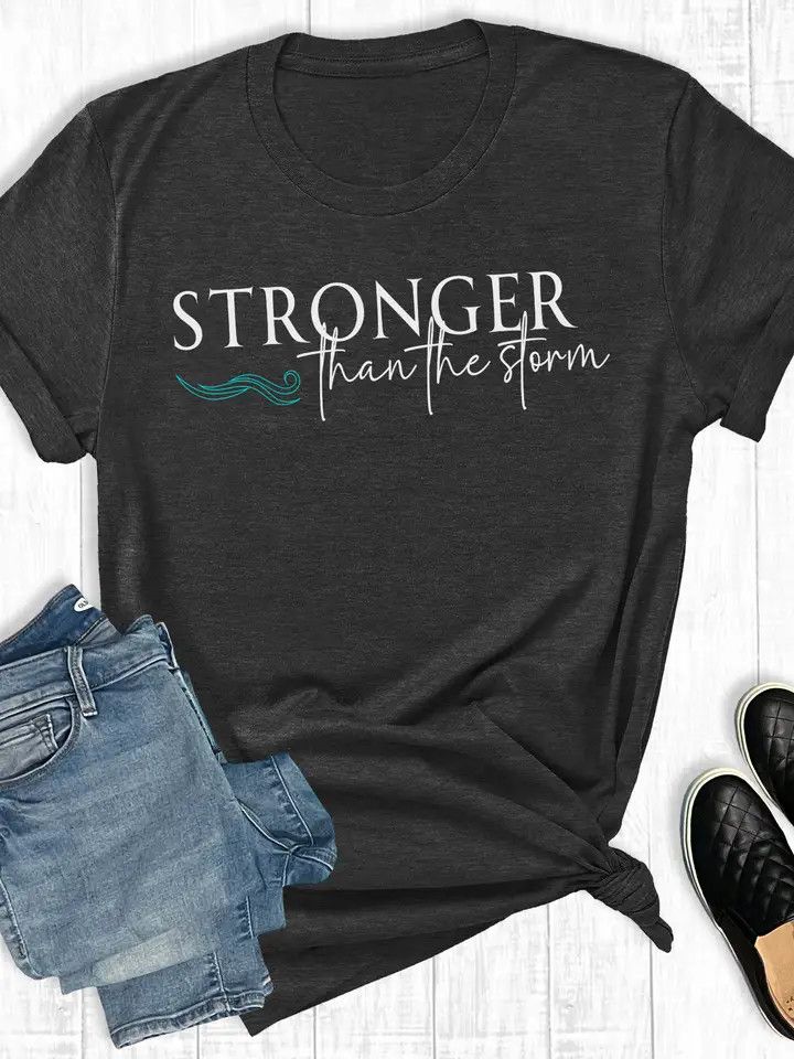 Faith Stronger Than The Storm Graphic Tee | Charcoal / XL / Short Sleeve