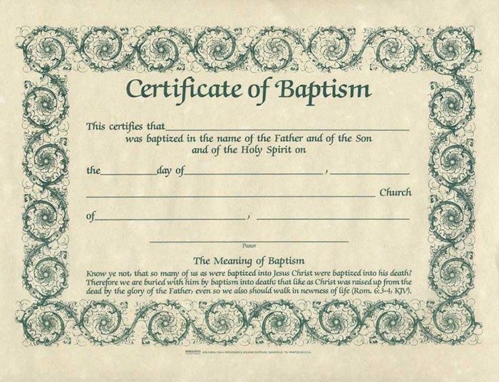 Certificate-Baptism w/Romans 6:3-4 (Parchment) (8-1/2&quot; x 11&quot;) (Pack Of 6)