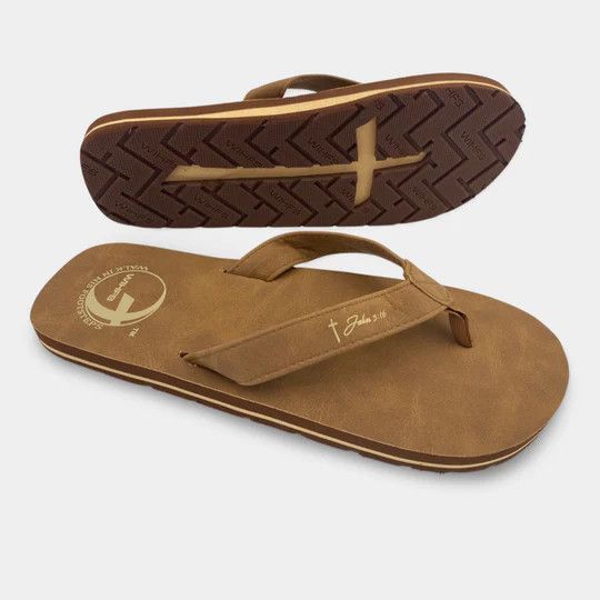 Medium Tan Leather Flip Flops