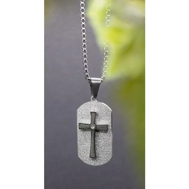 Cross Silver Dog Tag Necklace - Eden Merry Necklace