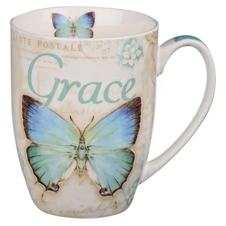 Mug Butterfly Teal Grace Eph. 2:8