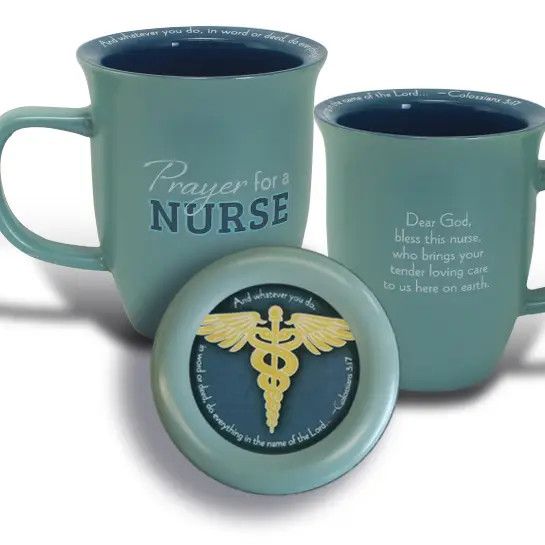 BLUE NURSE PRAYER MUG &amp; COASTR SET