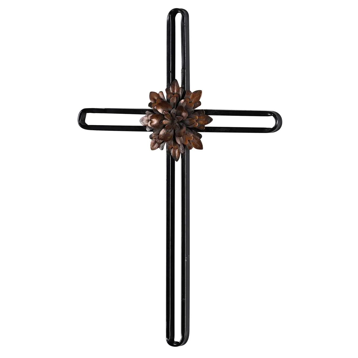 Wall Cross with Flower Metal 17h