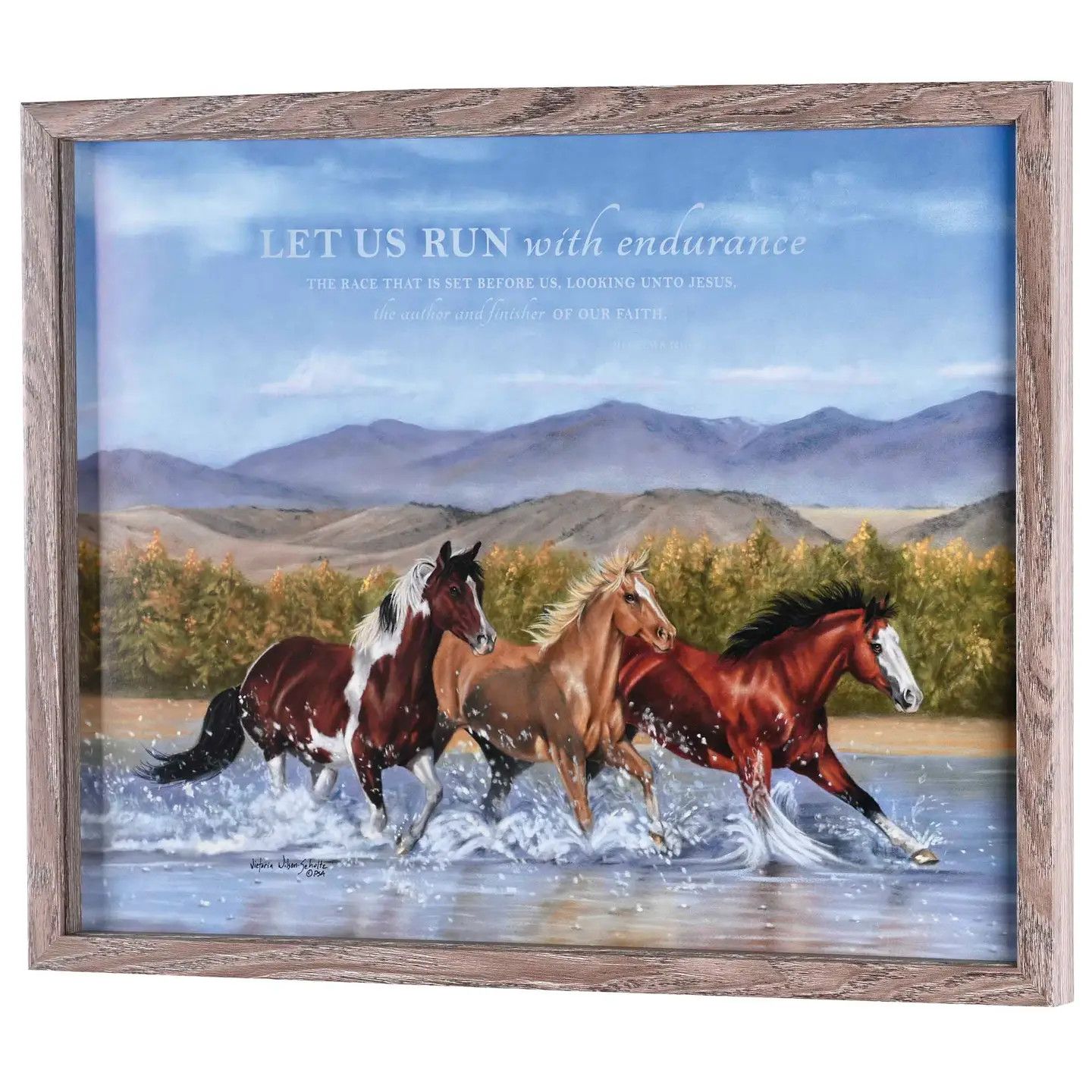 Framed Wall Art Horses Run W/Endurance - Hebrews 12:1