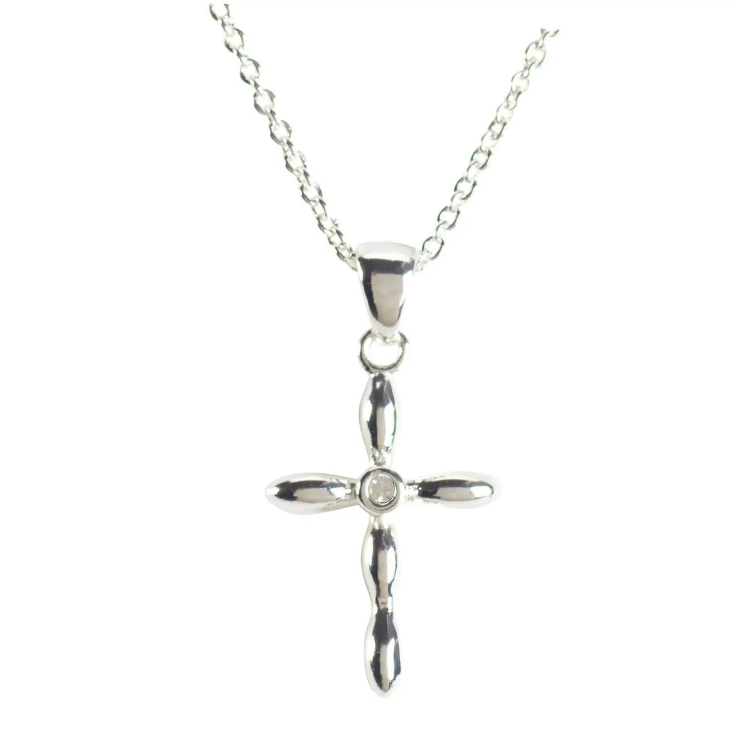 73-4830P NECKLACE PETAL CROSS WITH CRYSTAL