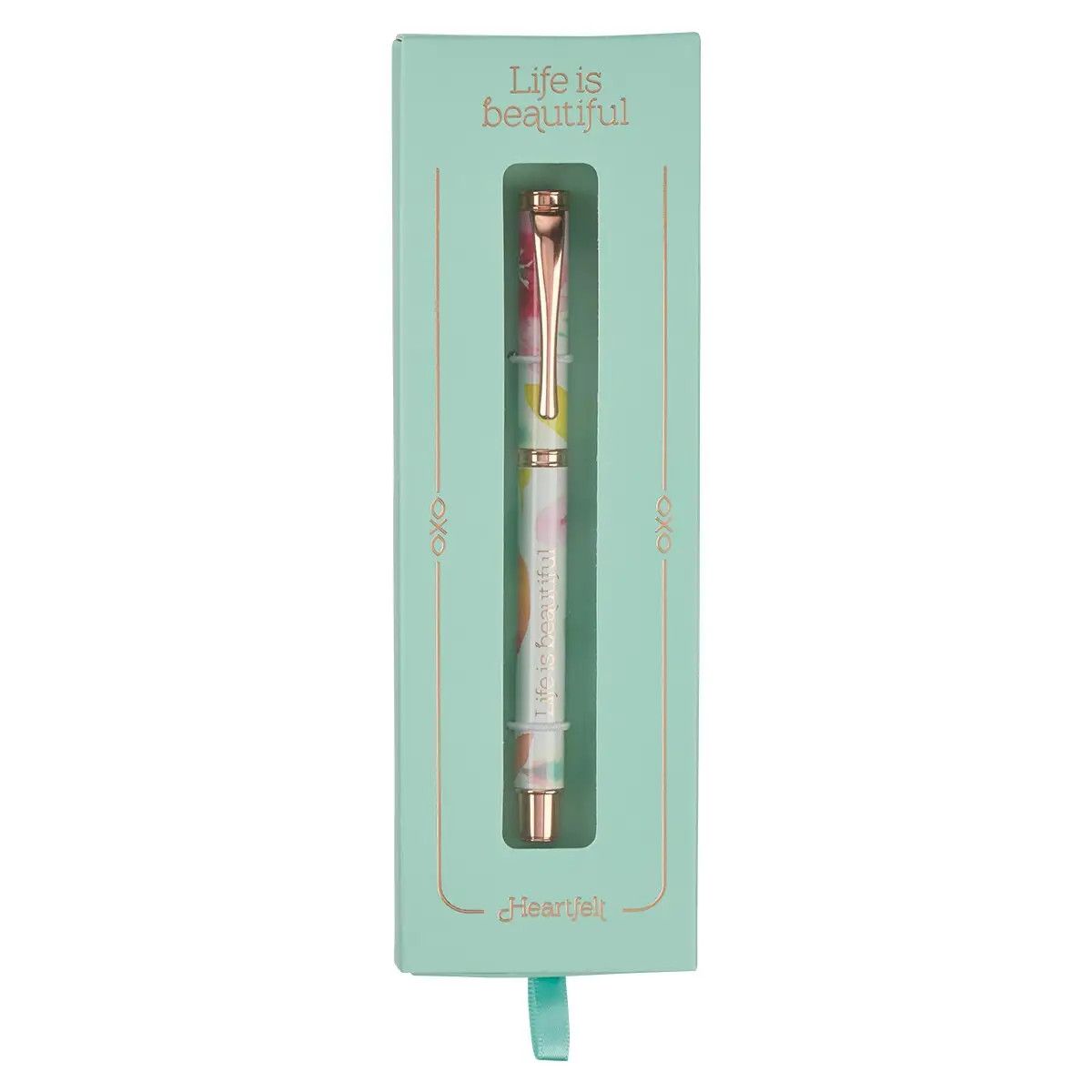 HFPEN307-Pen in Gift Box-Pink Daisies/Life Is Beautiful