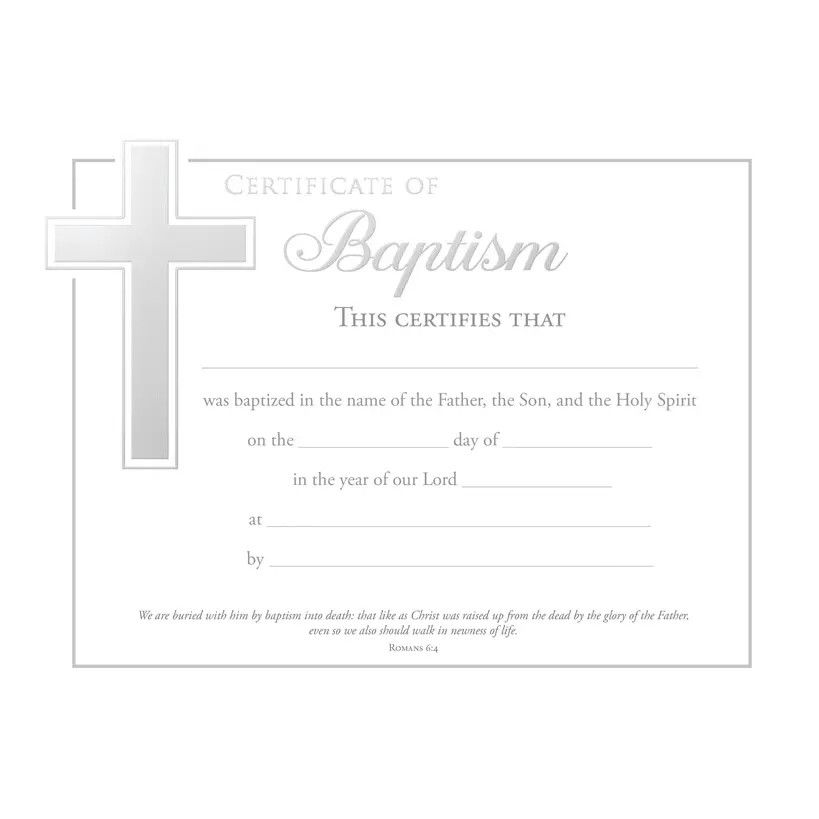 Certificate-Baptism (Romans 6:4) (Silver Foil Embossed Premium Stock) (Pack Of 6)