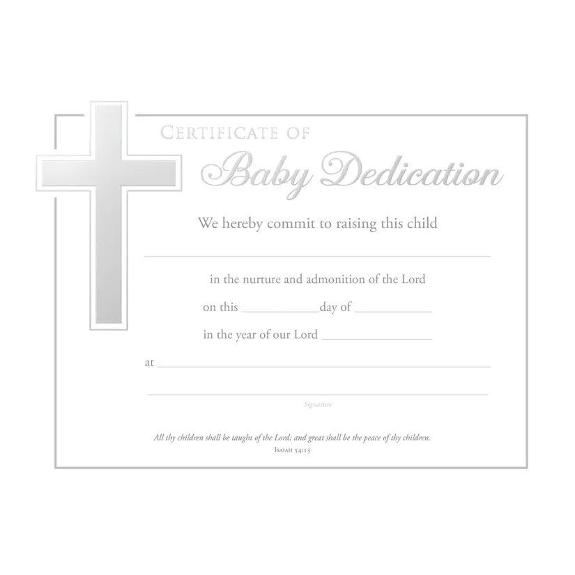 Certificate-Baby Dedication/Lamb (3 John 4) (Silver Foil Embossed Premium Stock) (Pack Of 6)