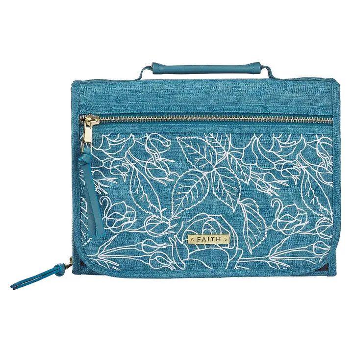 Bible Cover Organizer Tri-Fold Teal Faith Badge