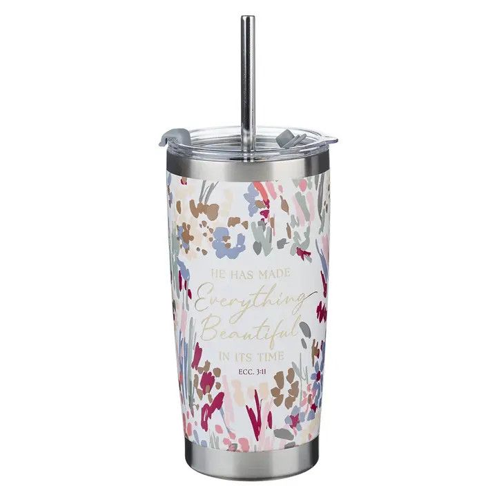 Tumbler W/Straw Ss Floral Everything Beautiful Ecc. 3:11