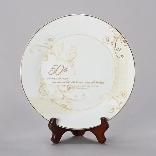 9"H 2 Piece Set 50th Anniversary Plate with Stand