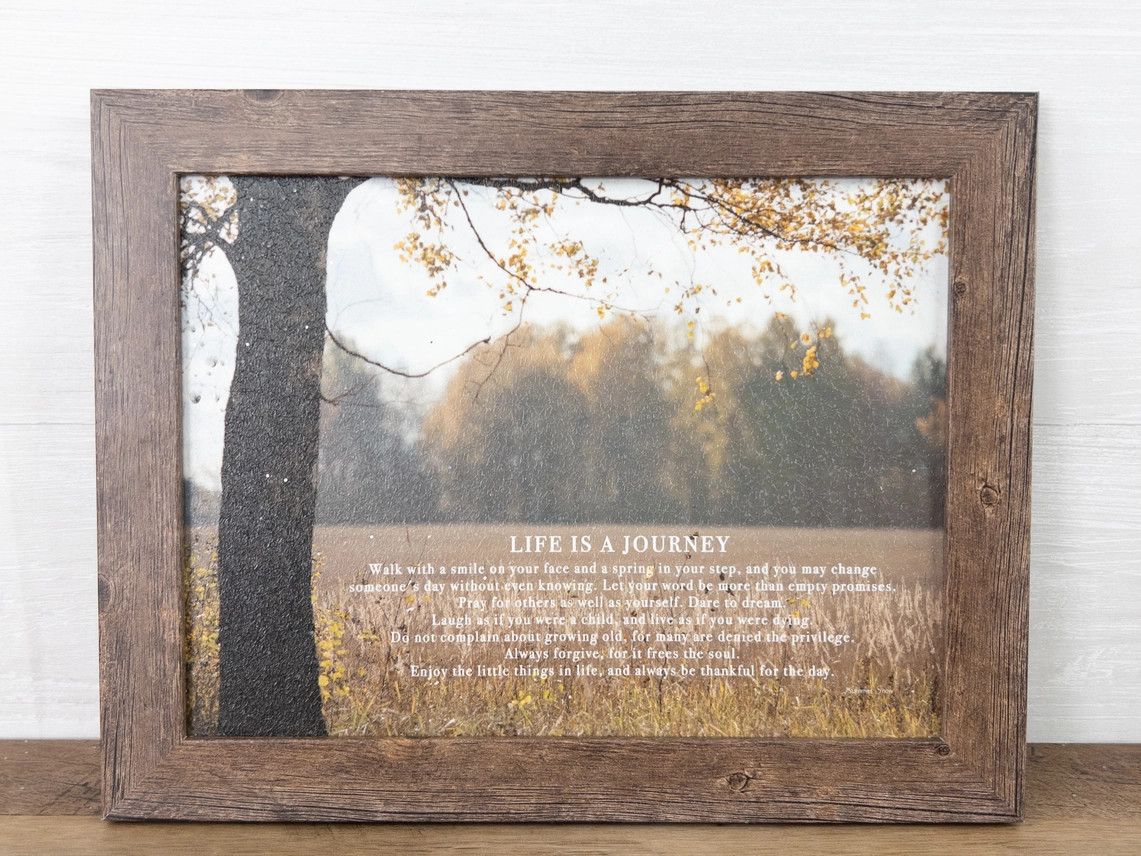 Life Is A Journey Pray Forgive Enjoy The Day Art Sign Brown - 13x16" with 1" frame