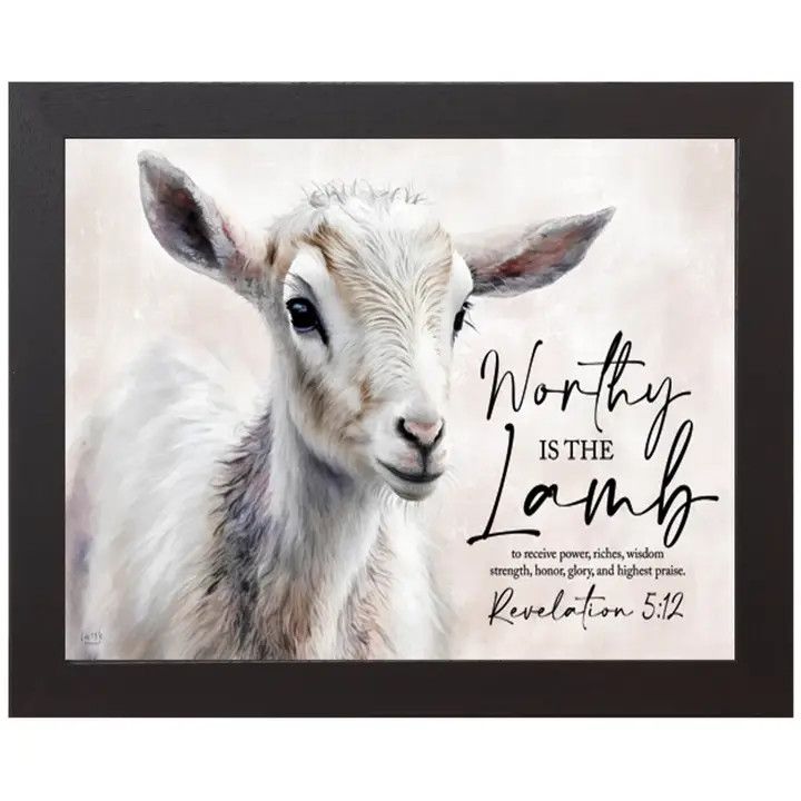 Worthy Is The Lamb Framed Art Print Sheep Christian Art - Black Frame, 14x20" with 1" frame