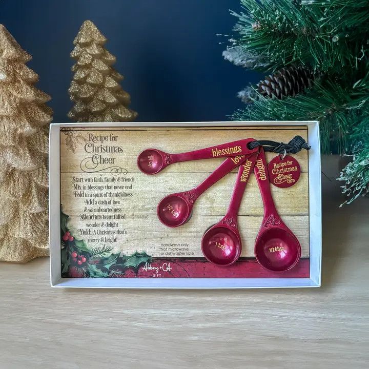 MSS101-RED CHRISTMAS CHEER MEASURING SPOON SET OF 4 GIFT BOX