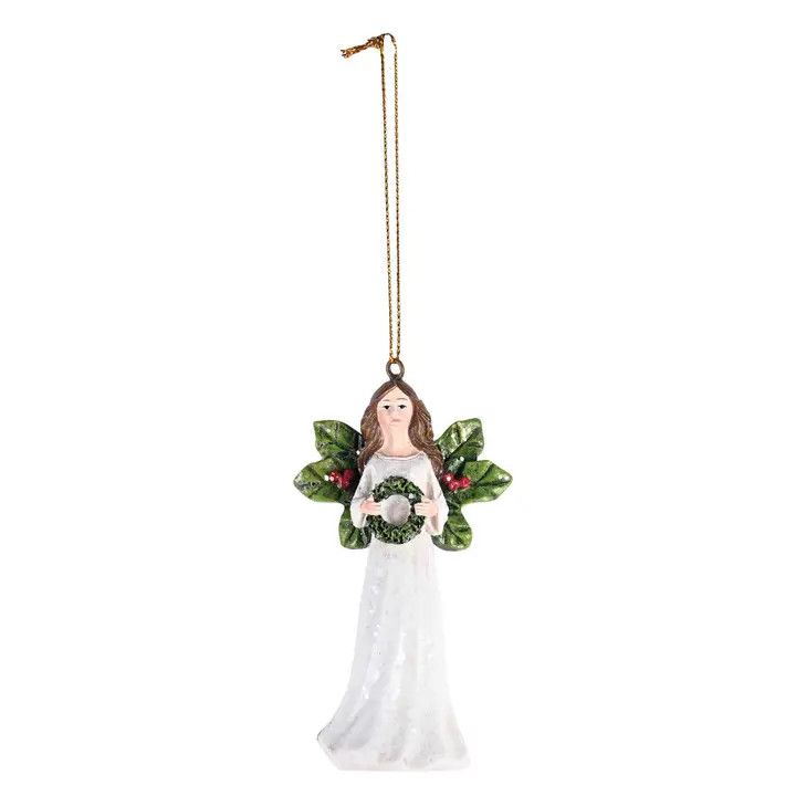 Ornament Angel with Wreath Holly Wings