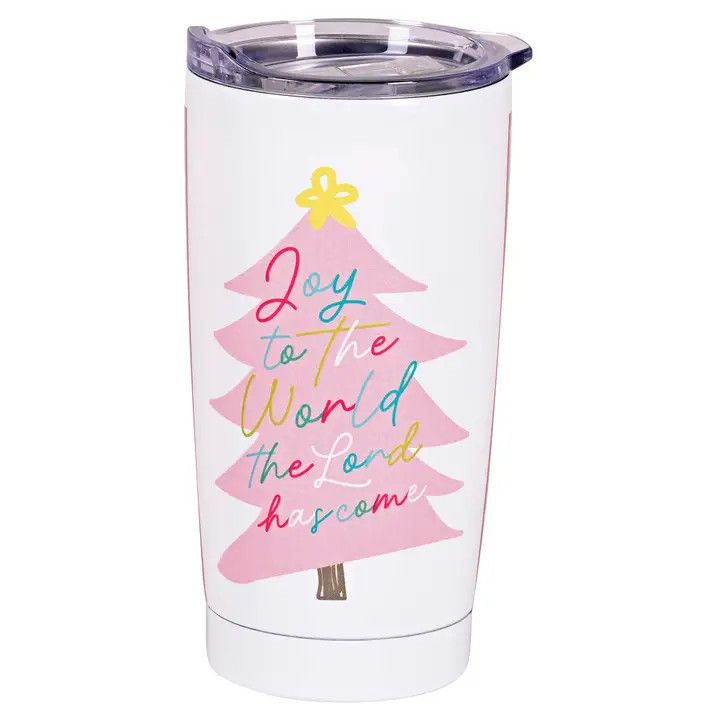 Christmas Tumbler Pink Plaid Joy Tree