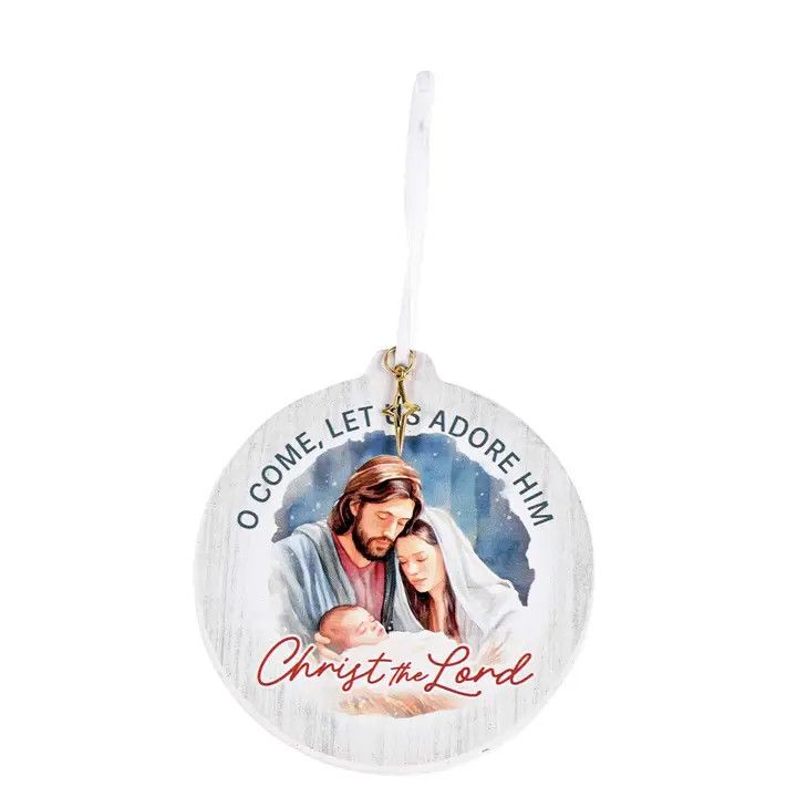 Ornament Come Let Us Adore Him Wood