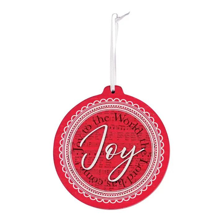 Ornament Joy To the World Red Wood 4.25H