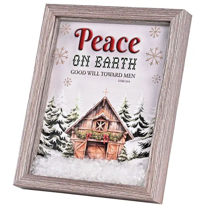 Frame Art Peace On Earth Cabin in Snow