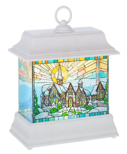 LED Light Up Stained Glass Shimmer Church Lantern