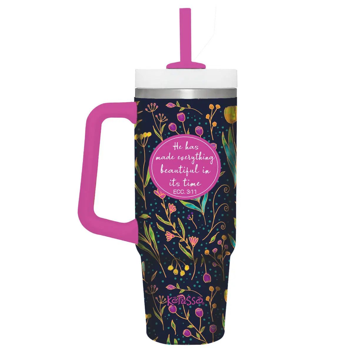 Kerusso 30 oz Stainless Steel Mug with Straw Everything Beautiful