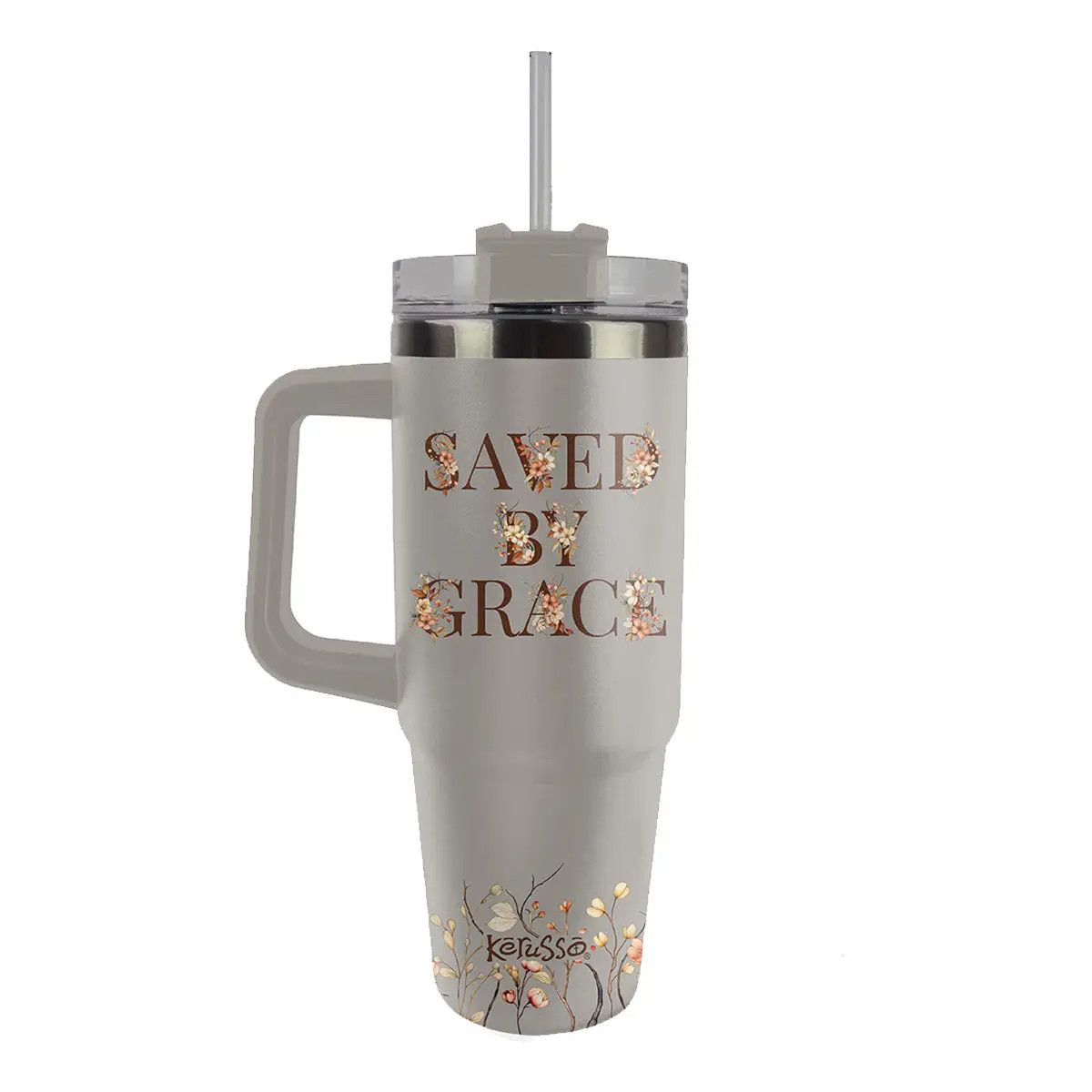 Kerusso 30 oz Stainless Steel Mug with Straw Saved By Grace