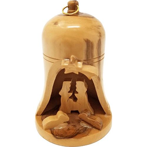 Holy Land Olive Wood Nativity Bell Ornament - Large