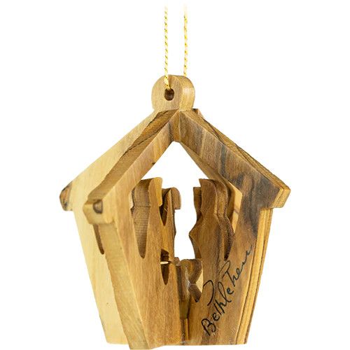 Holy Family Manger Nativity, 3D Olive Wood Christmas Ornament from Israel, Made in Holy Land of Bethlehem