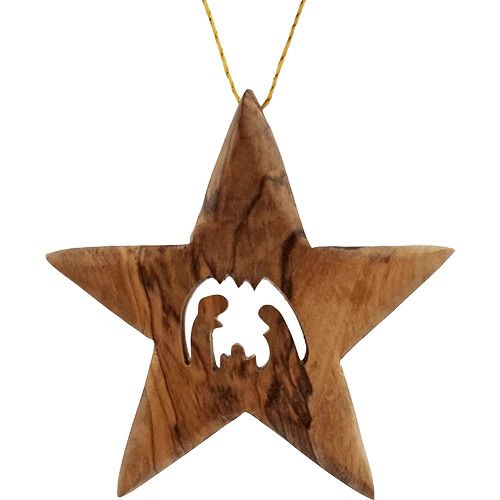 Olive Wood Bethlehem Star Nativity 3" Ornament
