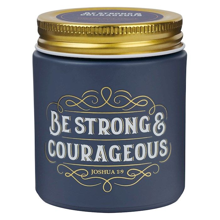 Candle-Be Strong &amp; Courageous-Fireside Blue Spruce (Joshua 1:9) (6.5 Oz)-Glass w/Metal Lid