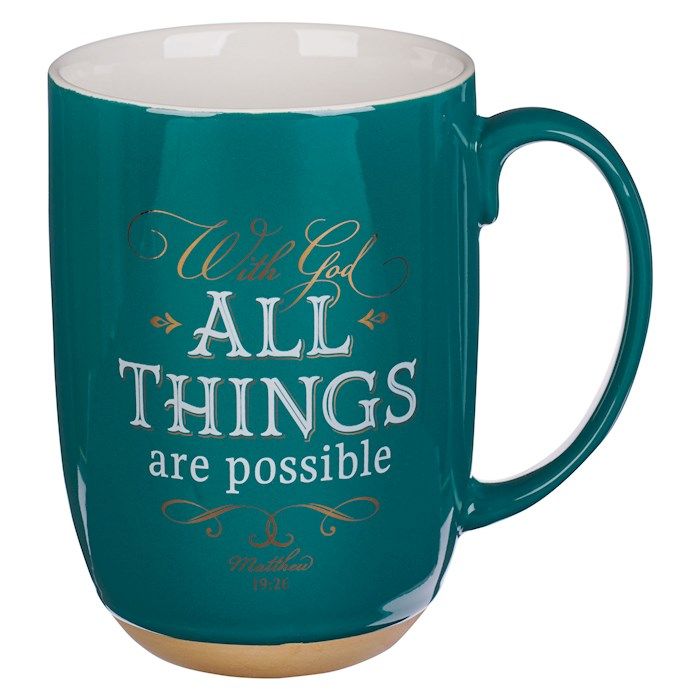 Mug-With God All Things Are Possible (Matthew 19:26)-Green/White w/Clay Base