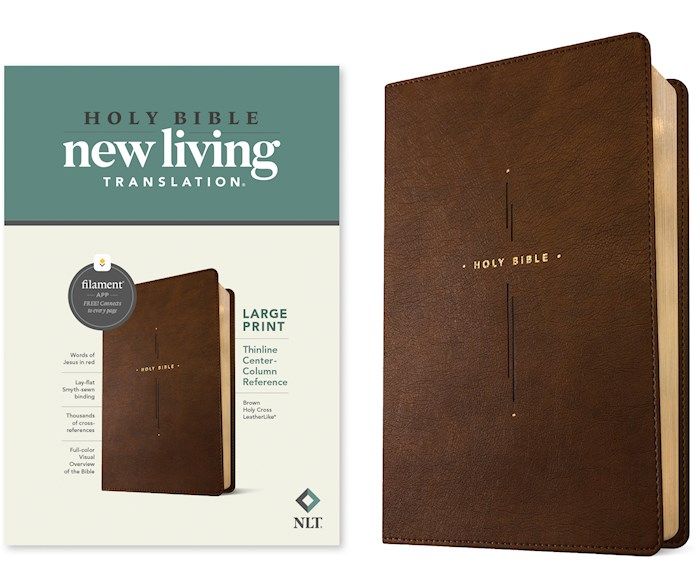 NLT Large Print Thinline Center-Column Reference Bible, Filament Enabled-Brown Holy Cross LeatherLike