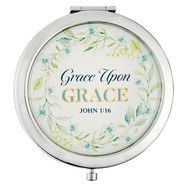 Grace Upon Grace Silver Metal Compact Mirror - John 1:16